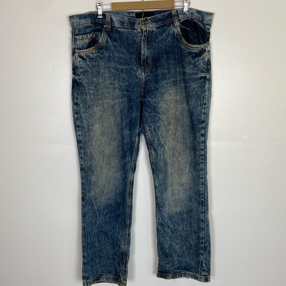 Akademiks Vintage Y2K Men’s Jeans Size 42X32 Distressed Relaxed Fit‎ Color Blue